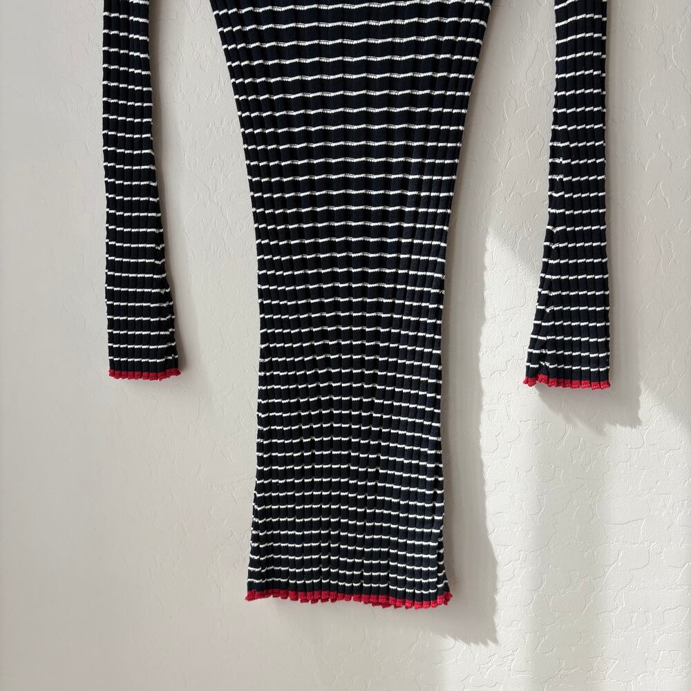 Guest in Residence Dress Black Striped Ribbed Knit Long‎ Sleeve Minidress Size S - Picture 4 of 9